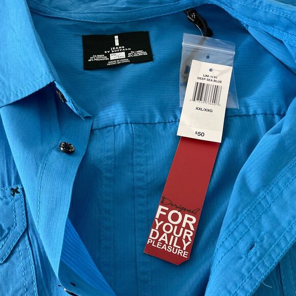 Men's XXL Blue Button-Up Shirt Jeans by Buffalo Short Sleeve Casual Fit New - Picture 7 of 12
